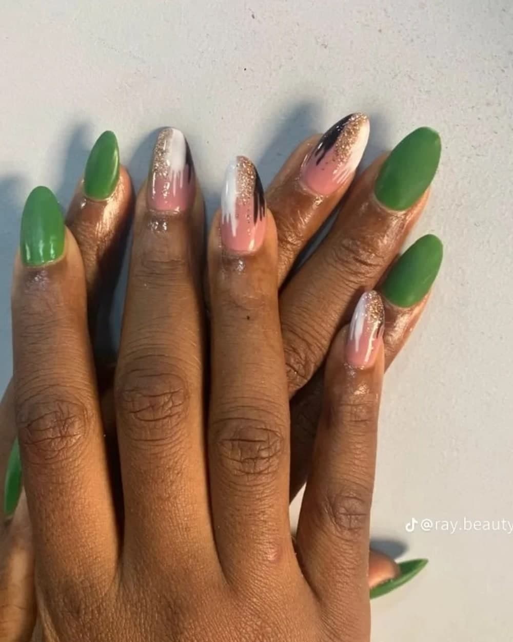 Sage Green & Blush Abstract Nail Art